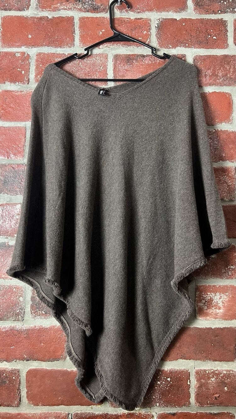 Beryll 100% Cashmere Poncho Asymmetrical Fringe Hem Made in USA